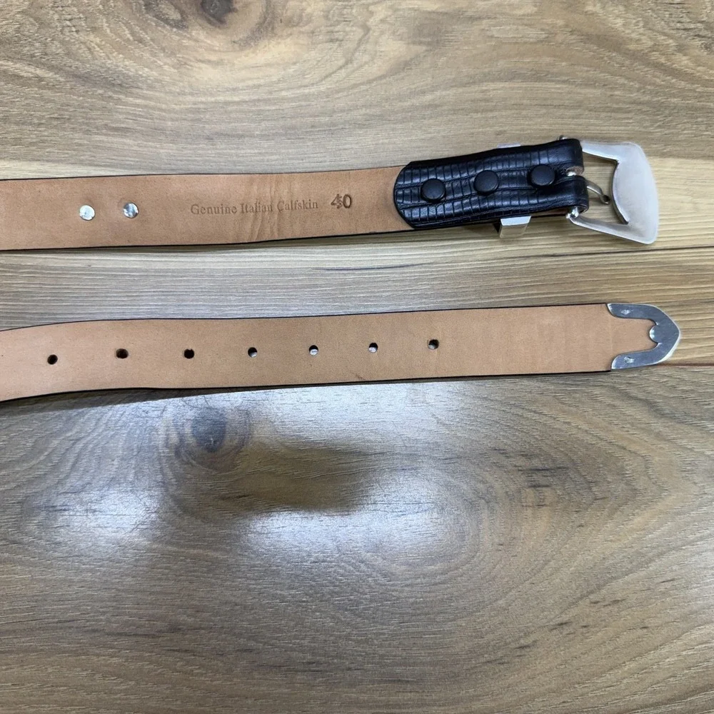 Genuine Italian Calfskin Mens Belt Size 40 Black Lizard Embossed Golf Business